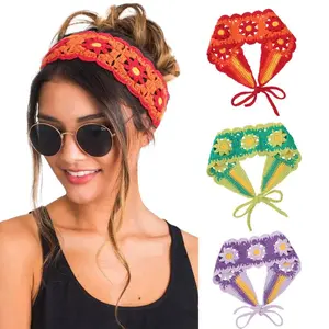 AWAYTR 3Pcs/Set Hippie Hair Bandanas Headbands for Women Boho Headband Knit Hair Bands Floral Head Wrap for Girls