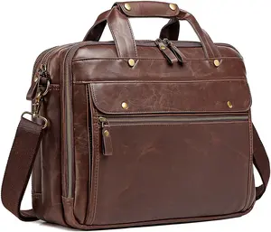 Leather Briefcase for Men 15.6 Inch Waterproof Laptop Messenger Bag Large Retro Computer Bag for Business Travel Work Perfect for Daily Use/Gift Choose (Brown)