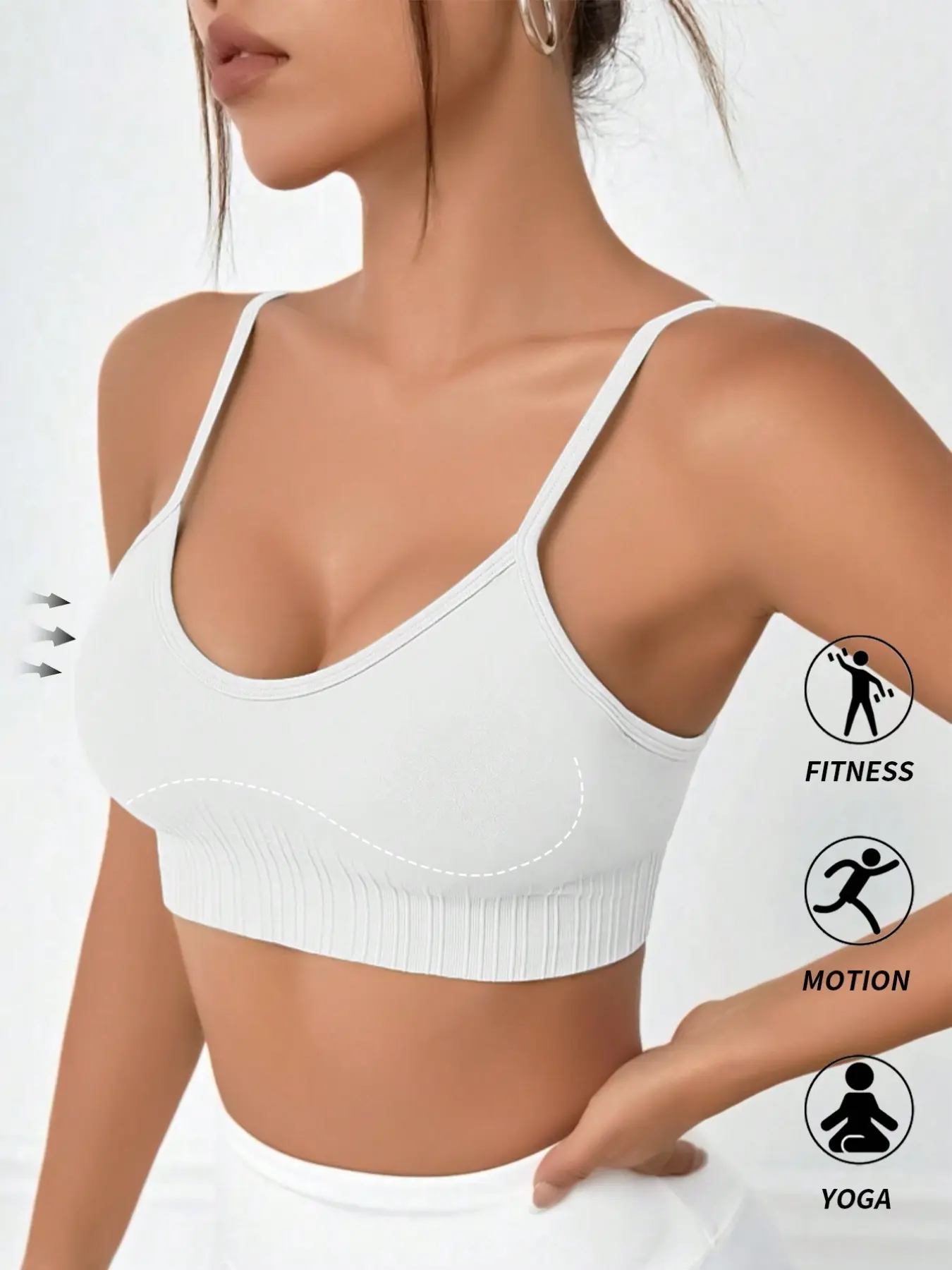 Women's Sports Bra, Workout Bras, Sporty Bra, Knit Cross Back Strap, Seamless Sport Bra with Detachable Pads, Stretch Sports Bra, Above the Knee, All Seasons, Plain Pattern