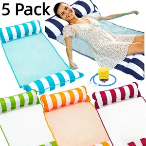 5 Pack Inflatable Pool Floats Adult Size Water Hammock, Pool Rafts Lounge Chairs Floating, 4-in-1 Multi-Purpose Pool Floaties, Floats For Swimming Pool