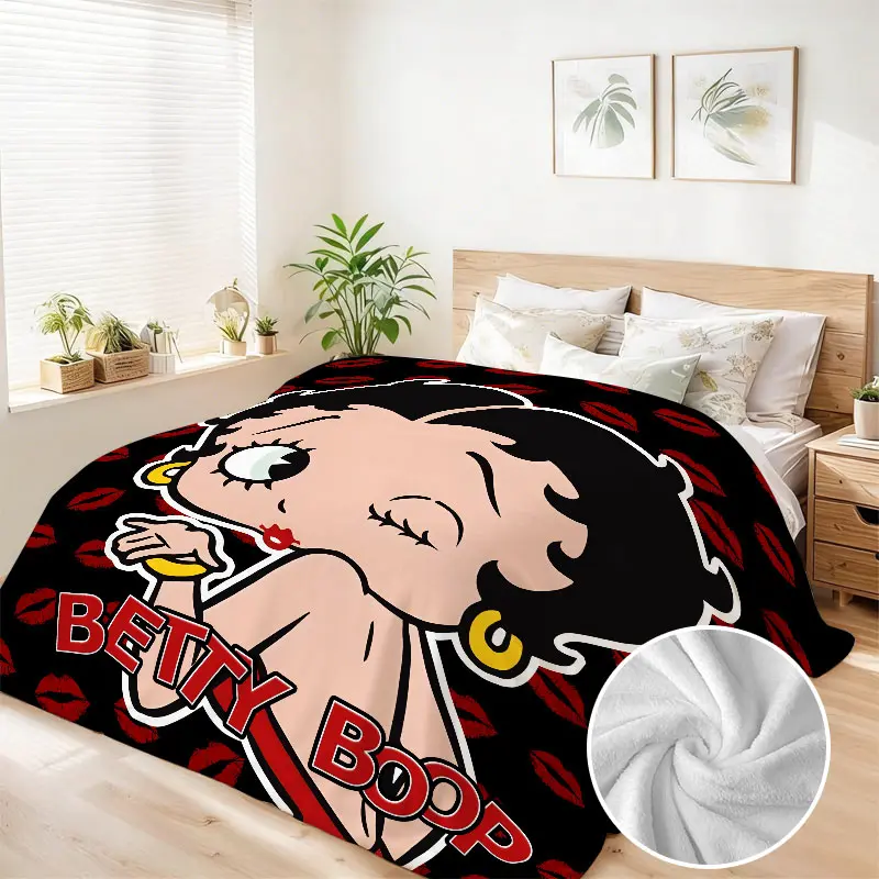 Betty Boop Cartoon Character King-Size Soft Throws Blanket - 90x108in Lightweight Polyester Throw, Customized Couples Gift, Smooth Texture Home Decor Bedding Linens, Breathable Cozy Blanket