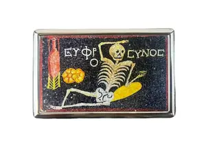 Be Joyful Skeleton Greek Memento Mori Metal Case Wallet