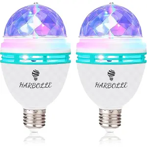 2 Pack RGB Color Rotating Bulb,E26/E27,LED Party Bulbs Colored Strobe Light Bulb Multi Crystal Stage Lights for Disco, Birthday Party Club Bar for Indoor Parties, Photography
