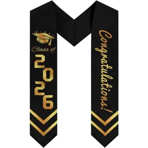 Tassel Graduation Stole, EastJia Black Gold Unisex Polyester Sash (4.5x62 in) with All Over Printing, High-Quality Comfortable Accessory for Ceremony, Party Gift,summervibes