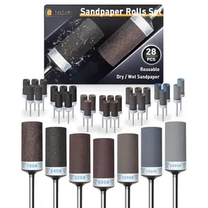 28 count Sanding Drums Sandpaper Sticks Set for Dremel Rotary Tool with 1/8" Shank, 180/240/320/600/1000/1500/2000 Grits Different Meet  Needs for Metal Rust Removal/Stone Grinding/Jade Polishing