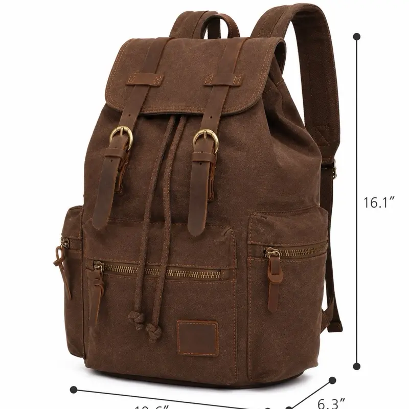 Vintage Canvas Backpack for Men & Women, Large Travel Backpack with Laptop Compartment, Casual Hiking School Rucksack, Brown