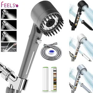 FEELSO Handheld Filter Shower Head High-Pressure Power Wash - 4-Setting Massage Spray, 60" Hose, Chrome Finish, Easy Install, Low Flow, One-Touch Water Stop, Adjustable Pressure, Micro-Technology Nozzles