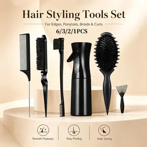 ✦ 【6 Colors Available】1/2/3/6PCS Hair Styling Tools Set, Heatless Styling Tool, Hair Styling Kit, Smoothing Comb, Edge Brush, Spray Bottle, Rat Tail Comb & Hair Pick For Sleek Ponytail, Baby Hair, Wigs, Braids, Curls & Daily Styling