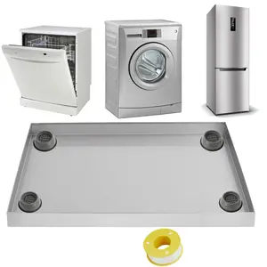 Washing Machine Pan-24" x 24", Heavy Duty 201 Stainless Steel, Washing Machine Tray with Anti-Slip Bottom Pad, Raised Edge Drain Pan, No Hole, Leak Protection for Laundry Room