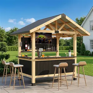 EROMMY 9' x 6' Bar Gazebo - Finnish Spruce Wood, Galvanized Steel Roof, TV Mount & Power Strip - Outdoor Patio Grill Gazebo for Entertaining, Gazebo Outdoor Patio outdoorfun