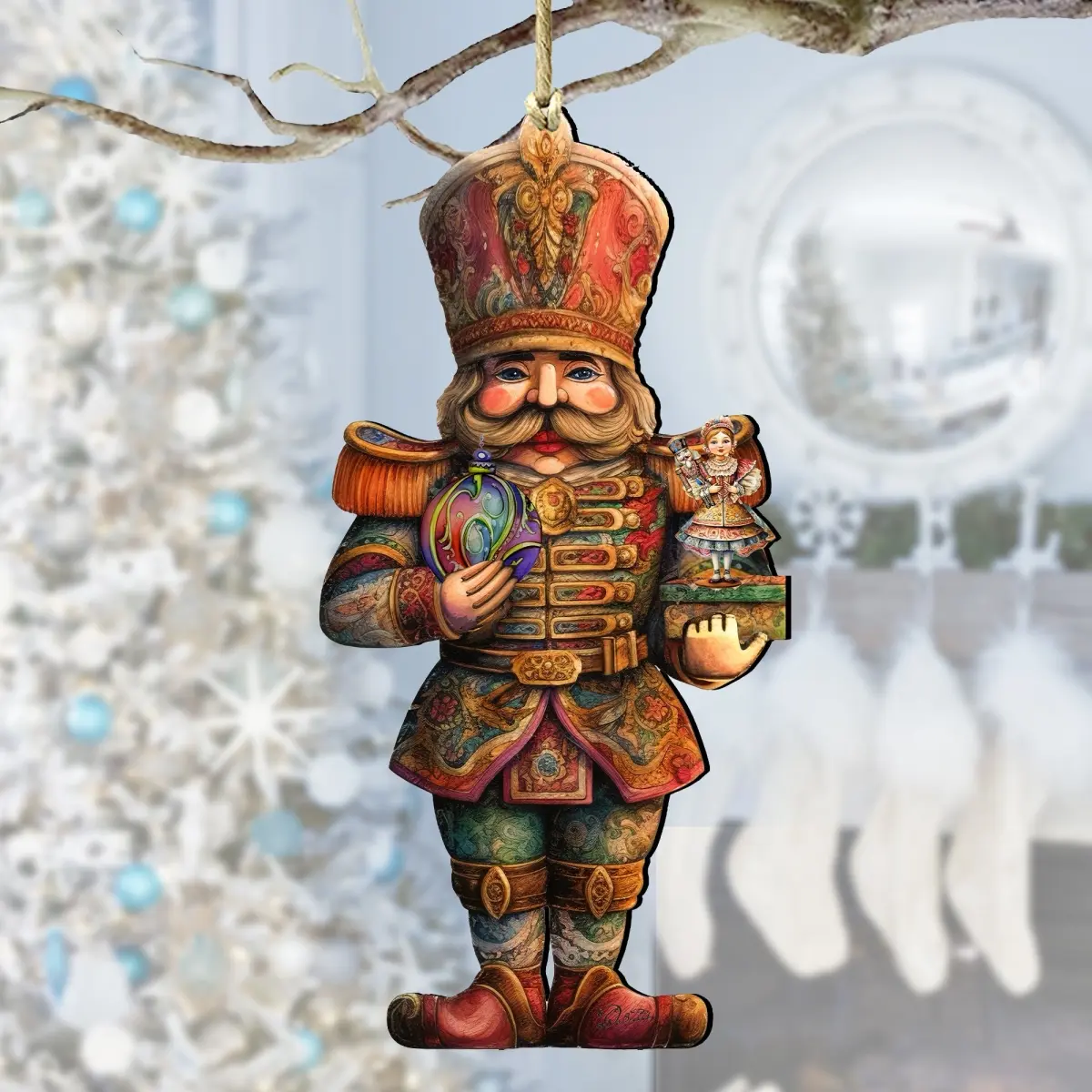 Designocracy 8611059 5 x 5.5 x 0.25 in. Nutcracker with Clara Wooden Christmas Decor Ornaments