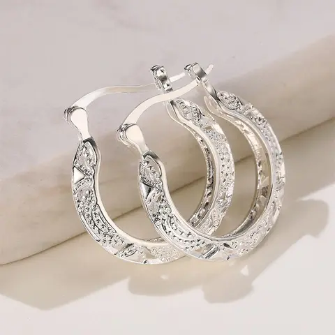 Fashionable Texture Metal Design Hoop Earrings, Elegant Hoop Earrings For Women, Fashion Jewelry For Party, Daily Clothing Decor