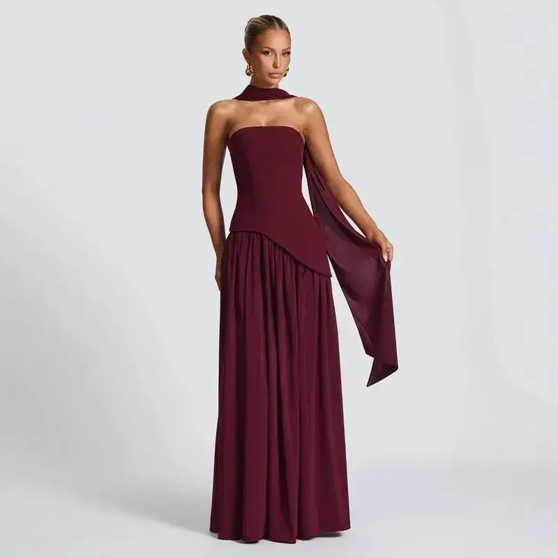 rent the runway burgundy dress Criss-Cross Bow Design Dress In Chocolate