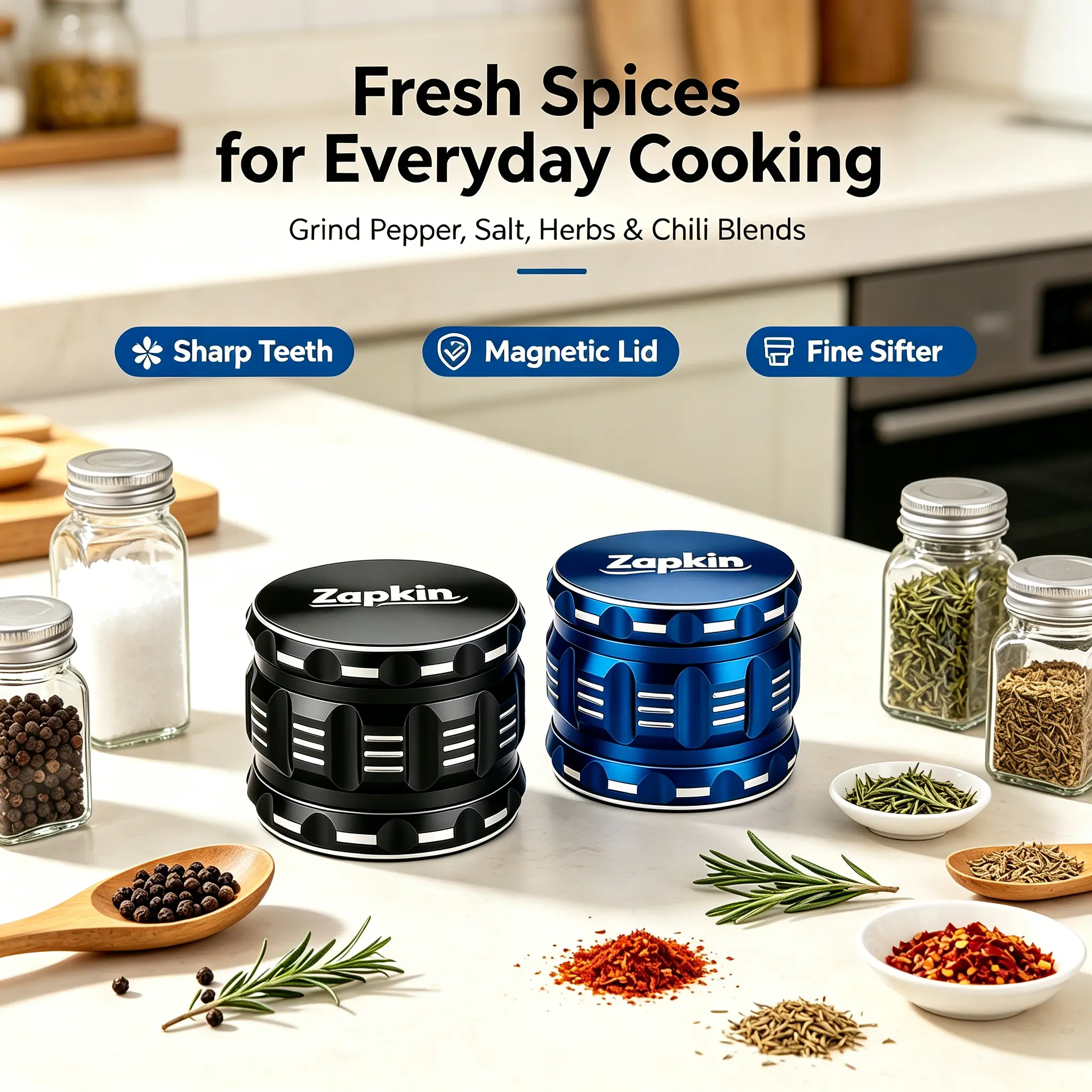 Premium Aluminum Alloy Fixed-Grind Spice Grinder - Multi-Layered Compact Easy-Fill Cap, Portable Kitchenware Seasoning Utensils for Cooking, BBQ