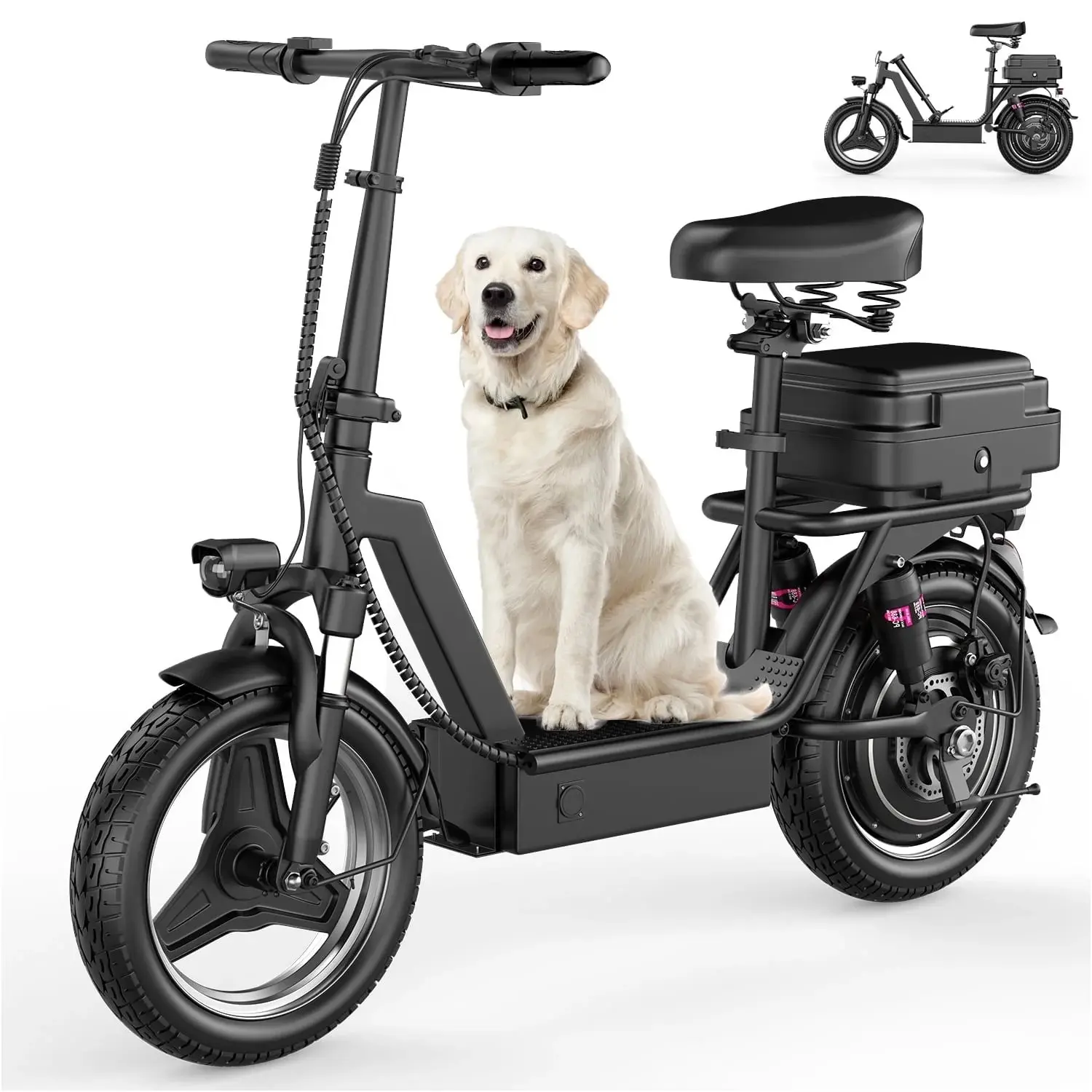 GT11 1400W Peak Electric Scooter for Adults, 48V 15Ah Battery, Up to 25MPH & 45 Miles Range, 14" Fat Tires, Dual Suspension, Foldable E Scooter with Rear Cargo Box for Commuting