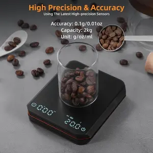 USB Rechargeable Coffee Scale with Timer - Precision Espresso Brewing, 0.1g/4.41lb Accuracy, Silicone Pad, Automatic Timing Function, ABS Material, Ideal for Home Baristas and Christmas Gifts, Coffee Brewing Accessory | Modern Coffee Scale Black