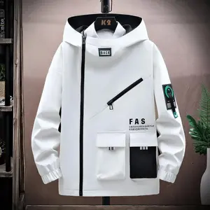 Zipper jacket, men’s pilot hooded jacket, spring and autumn baseball uniform, trendy brand loose pullover, front pocket jacket, men’s clothing, Asian casual fashion