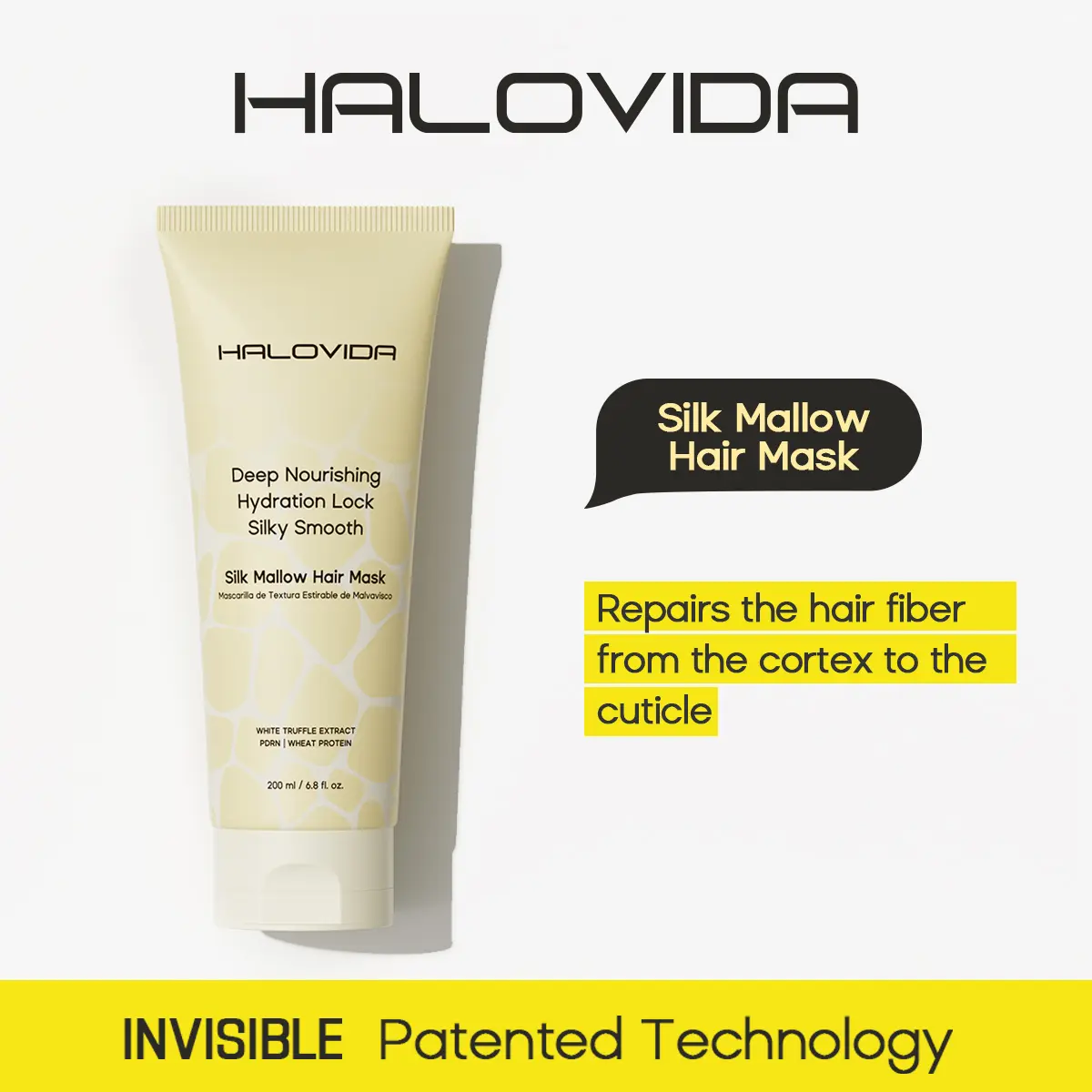 HALOVIDA Silk Mallow Hair Mask for Hydrating and Moisturizing Hair,Strengthens & Maintains Bonds within Hair, Flyaways & Reduce Breakage,Instant Softness & Shine,Clean,Dry & Damaged Hair Professional Treatment,6.8 fl.oz,#Summervibes