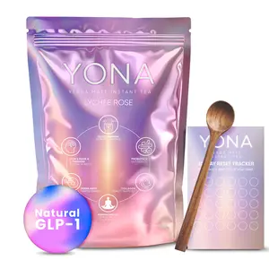Yerba Mate Instant Tea Powder Drink | Digestive & Metabolic Support with Natural Ingredients — Lion’s Mane, Glucomannan, Probiotics, Ashwagandha, Magnesium, L-Theanine & Collagen | Caffeine-Free | YONA Lychee Rosé | 330g