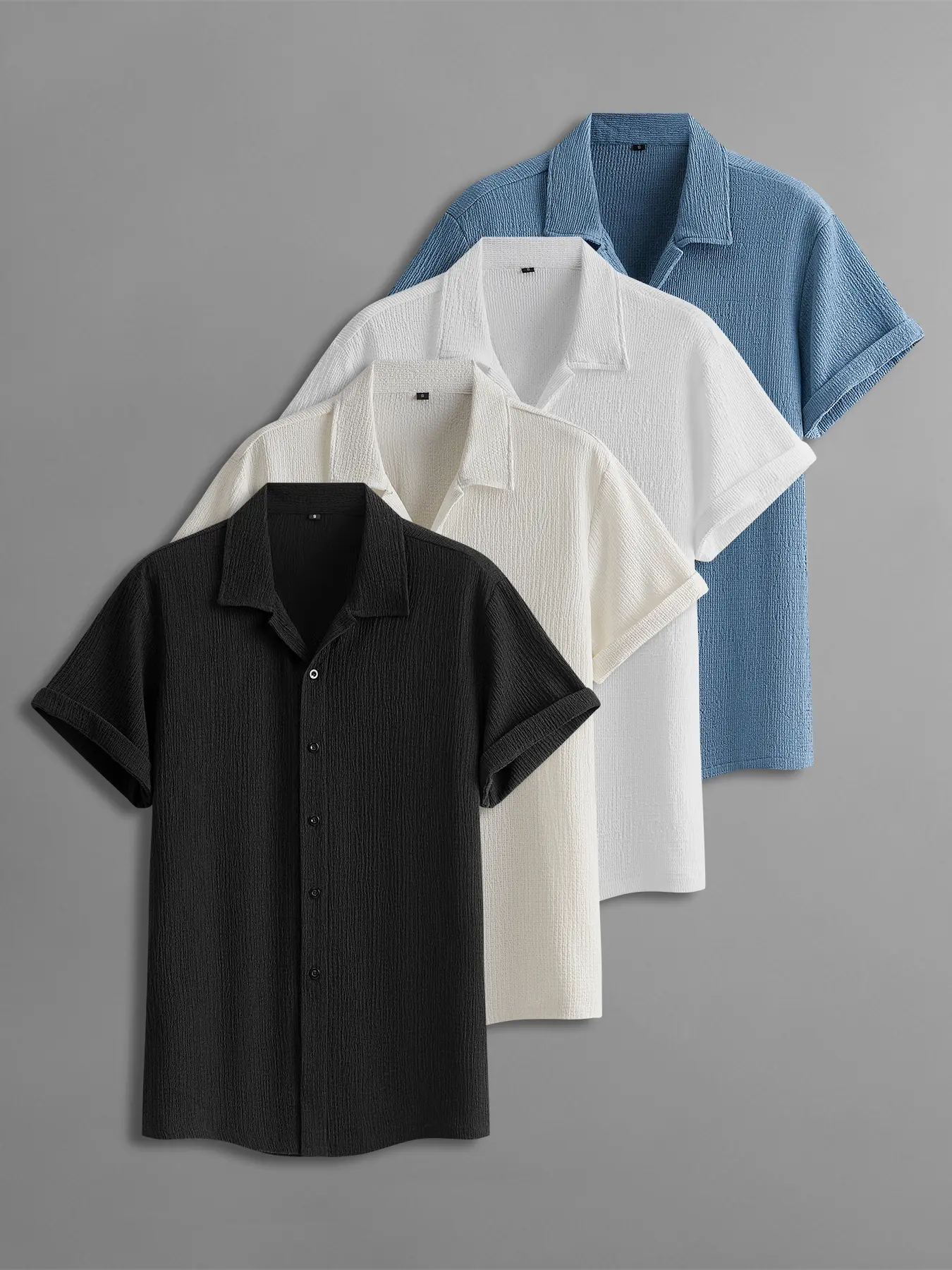 4-Pack Men’s Summer Short-Sleeve Shirts – Wrinkled Texture, Trendy Casual Loose Fit, Versatile Tops for Men Shortsleeve