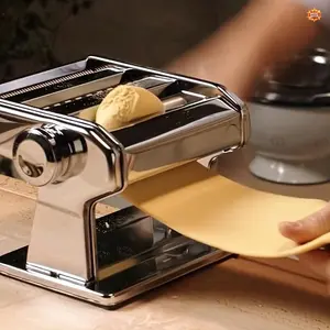 Stainless Steel Manual Pasta Maker Machine, Professional Roller with 9 Adjustable Thickness Settings for Spaghetti and Fettuccine, Heavy Duty Dough Cutter Tool