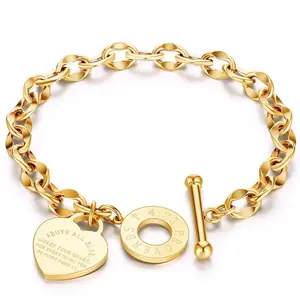Women's Titanium Steel Bracelet with OT Clasp, Heart-Shape Design, Simple Fashion Costume Jewelry Accessory