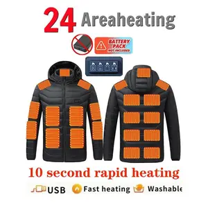 Men's Smart Heated Electric Jacket, 24-Zone Full-Body Heating, Windproof Winter Coat with Controllable Heated Areas, Hooded Motorcycle Riding Jacket, Warmth (Battery Not Included)