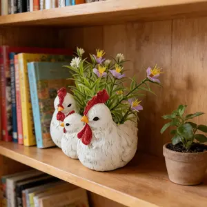 Cute Chicken Family Plant Pot, Farmhouse Animal Garden Planter with Drainage Holes, Perfect Gift for Plant Lovers, Indoor Outdoor Use