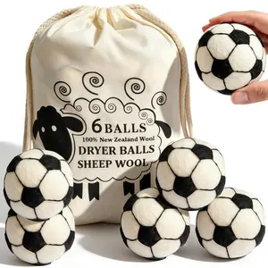 LMMAKE 6Pcs Organic New Zealand Wool Laundry Balls, 100% Handmade Premium Reusable Natural Fabric Softener, Eco-Friendly Hypoallergenic Fragrance-Free Sensitive Skin Laundry Accessories (Football Style)