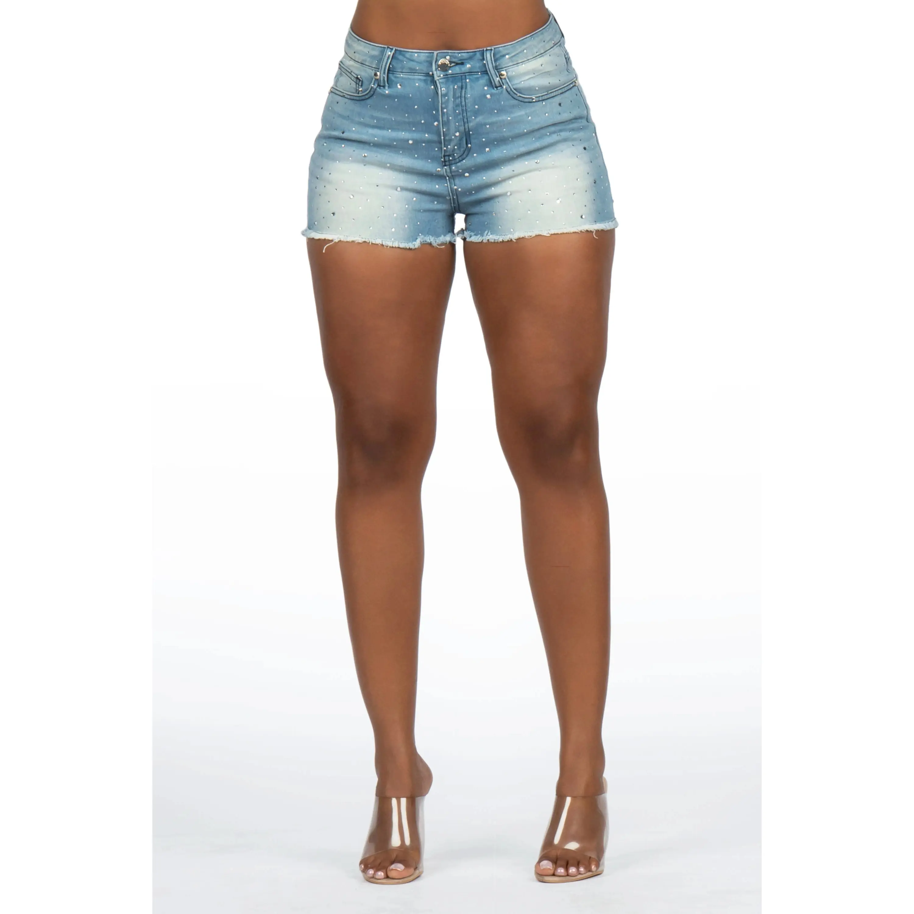 Kelle Light Wash Rhinestone Booty Short