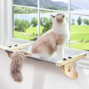 Cat Sill Window Perch Sturdy Cat Hammock Window Seat with Wood & Metal Frame for Large Cats, Easy to Adjust Cat Bed for Windowsill, Bedside, Drawer and Cabinet