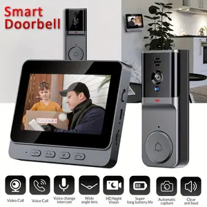 Wireless Video Doorbell with Screen - Wireless Smart Doorbell Video Intercom, No WiFi/APP Required, Two-Way Talk, Night Vision, Rechargeable Battery, Easy Install for Home Security & Apartment Door
