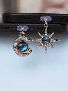 Blue Planet Moon Stars Phone Dust Plug, Crystal Stone Pendant Decoration, Lightning Type-C Port Dust Cover Gift, Casual Style