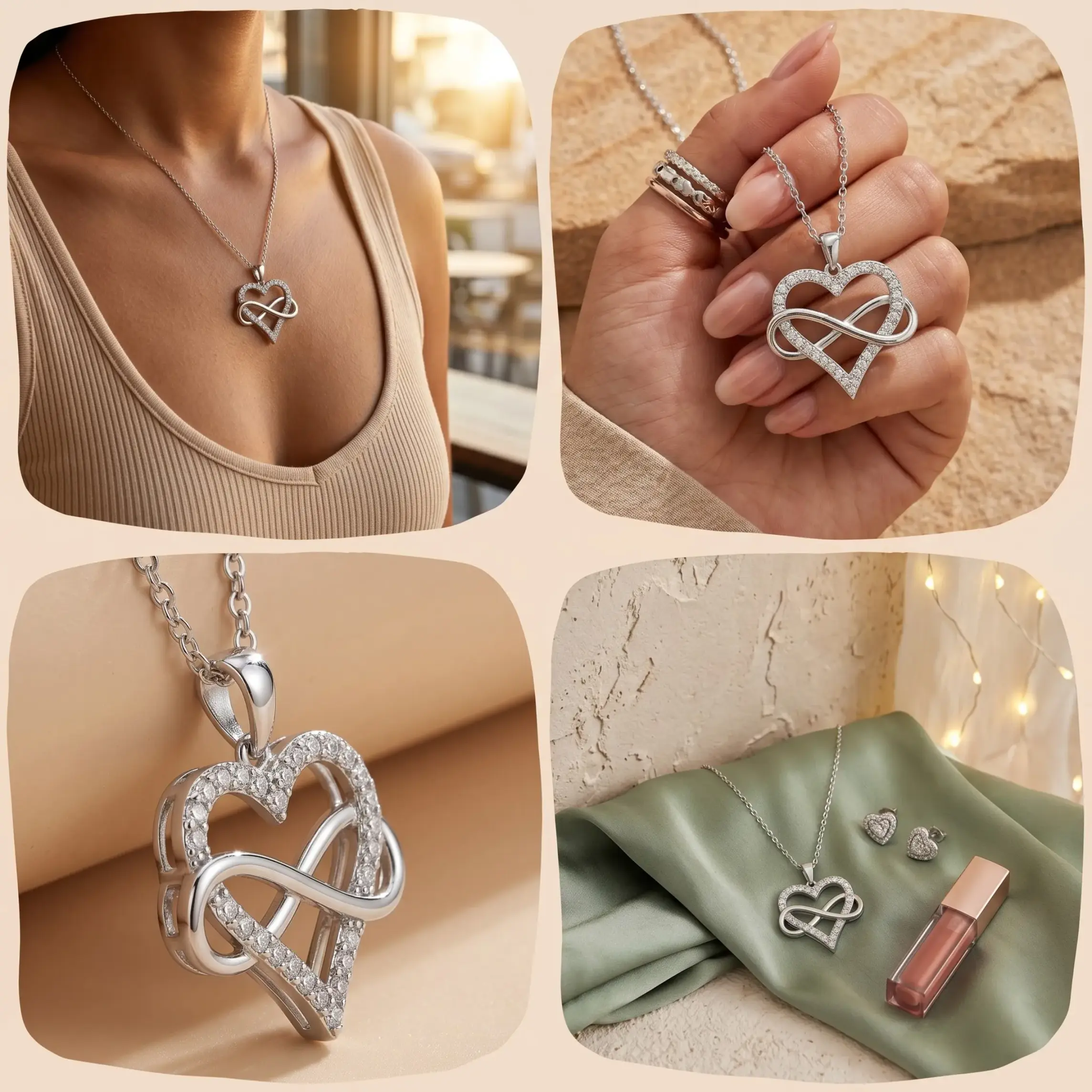 Unique and sophisticated figure-eight heart pendant with diamonds, matching infinity love necklace for women, collarbone style