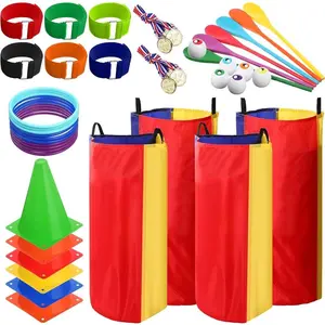 46 Pcs Halloween Outdoor Game Set for Kids Adults Potato Sack Race Bags Toss Eyeball Spoon Relay Legged Bands Gold Medal Carnival Games Family Reunion Backyard Birthday Party Supply