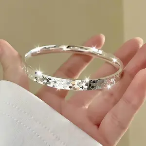 1/2/3 Pieces 925 Sterling Silver Bracelet for Women Adjustable Open Silver Charm Jewelry Stackable Statement Texture Bracelet