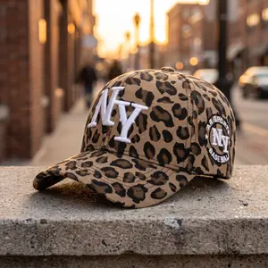 Unisex Leopard Print Curved Brim Baseball Cap NY Embroidered Streetwear Baseball Hat Clearance