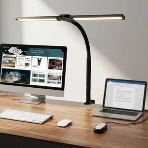LED Desk Lamp – Eye-Friendly 24W USB-Powered Light with Stepless Dimming & Adjustable Gooseneck, Clamp Design for Office, Reading, Studying & Workbenches