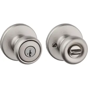 Entry Door Knob with Lock and Key, Secure Keyed Handle Exterior, Front Entrance and Bedroom, Satin Nickel, Pick Resistant SmartKey Rekey Security and Microban