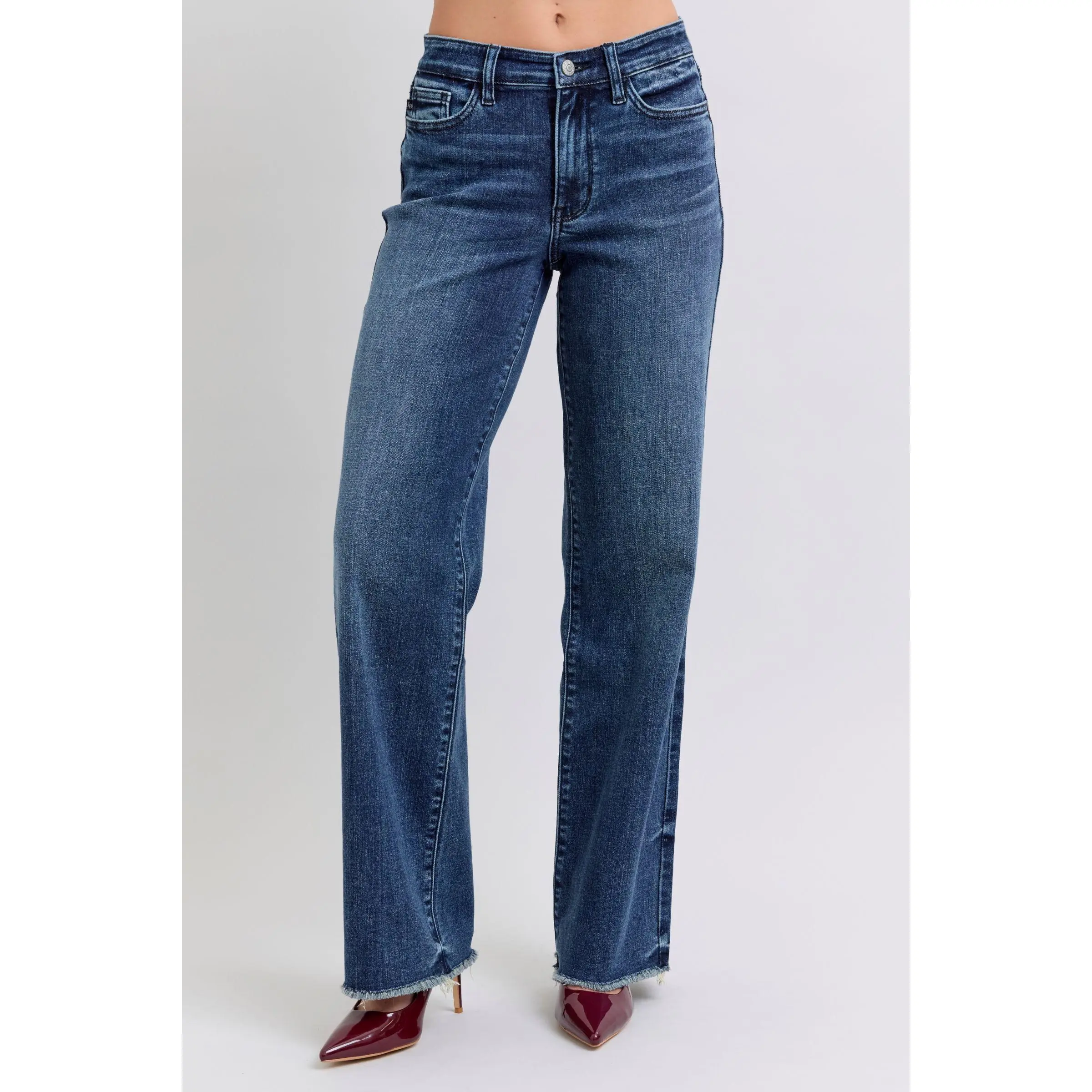 Judy Blue Raw Hem Mid Rise Jeans Basic Bottom judy blue trendy jean