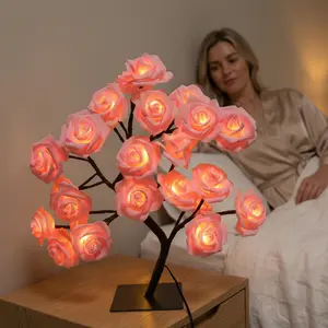 Rose-shaped tree night light, USB-powered, desktop lamp, bedroom lighting, holiday decorative lights, interior decor, Valentine's Day gift, home decor, decorative lamp