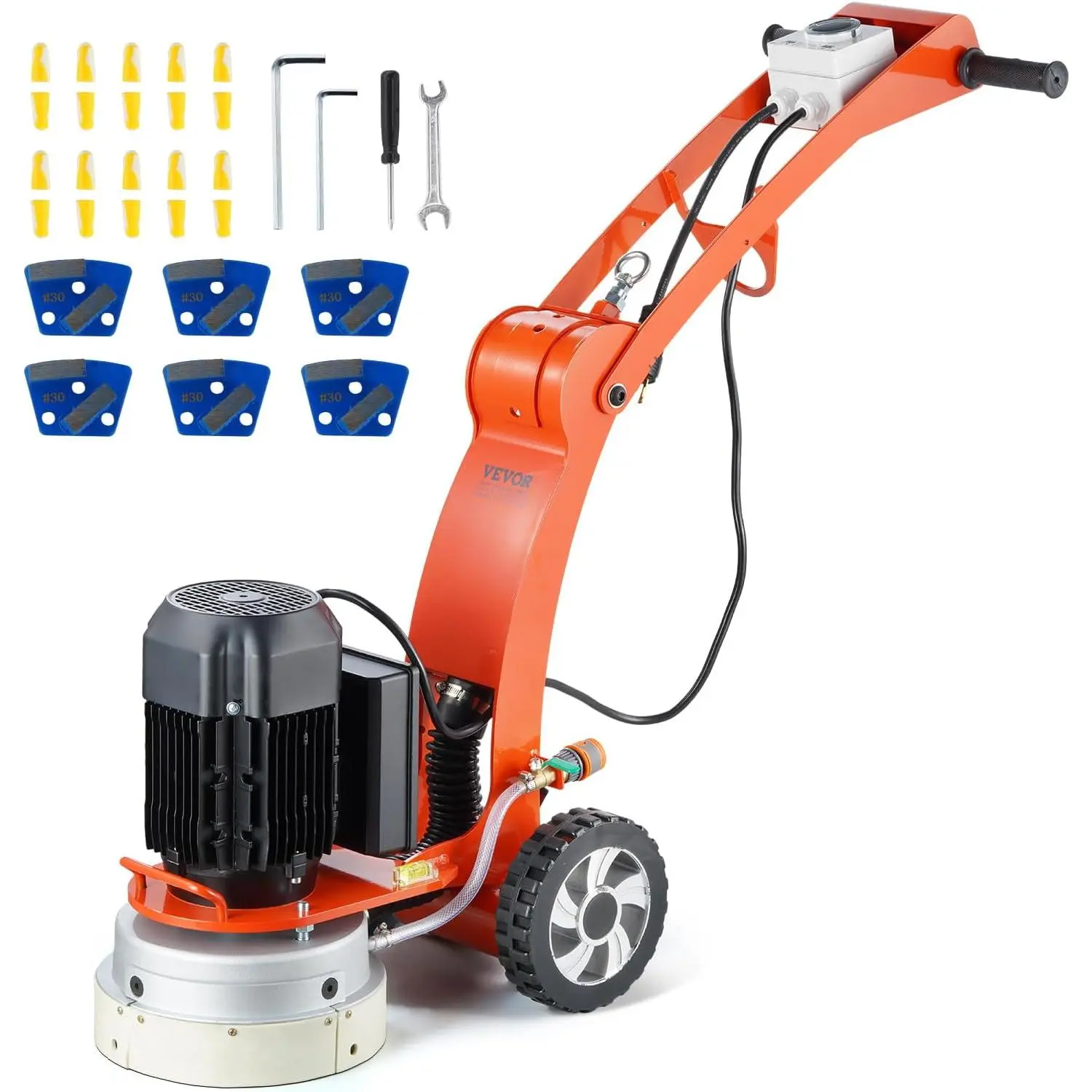 VEVOR 10 inch Electric Concrete Floor Grinder, 1.7HP Walk-Behind Polisher, 1300W Brushless Motor (1720RPM), Heavy-Duty Surfacing Tool with Ergonomic & Adjustable Handle, Precise Effective Grinding, Standard Diamond Blades, Earplugs for Granite Floors