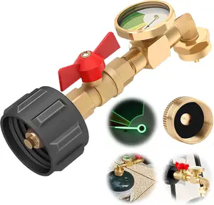Propane Refill Elbow Adapter with Tank Gauge, 2026 New Propane Tank Adapter for 1 lb Tank, Universal Propane Gas Gauge for BBQ Gas Grill Cylinder RV Camper