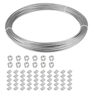 1/16 inch Stainless Steel 316 Aircraft  Wire Rope Marine Grade, 33 FT Length 7x7 Strand Core with 50 count  Sleeves and 12 count Thimbles