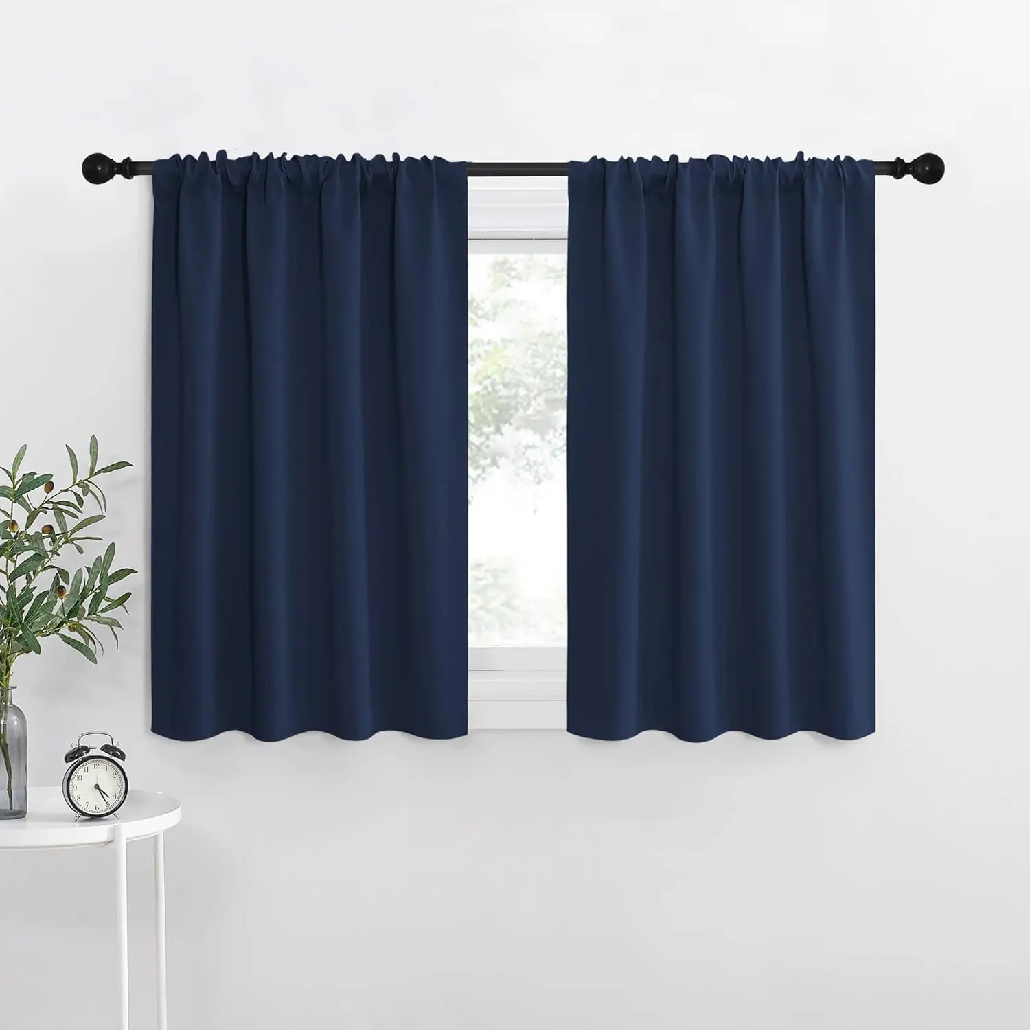 NICETOWN RV Blackout Curtains for Camper Windows, Kitchen Curtains, Short Blackout Curtains & Drapes, Thermal Insulated Rod Pocket Window Treatment Draperies for Nursery (Navy, 34" x 36", Set of 2)