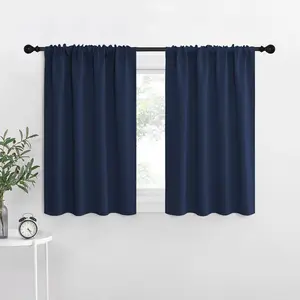NICETOWN RV Blackout Curtains for Camper Windows, Kitchen Curtains, Short Blackout Curtains & Drapes, Thermal Insulated Rod Pocket Window Treatment Draperies for Nursery (Navy, 34" x 30", Set of 2)