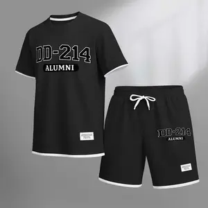 Men's DD-214  Print Drawstring Shorts Set For Spring/Summer. A Casual Summer Outfit, Including A Short-Sleeved Shirt And Shorts, Suitable For Everyday Wear And Sports. A Two-Piece Set For A Relaxed And Energetic Lifestyle.
