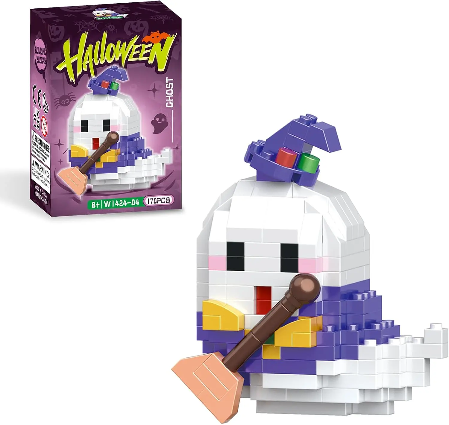 Halloween Ghost Building Micro Blocks, Lego-Compatible Model Building Kit, Halloween Party Favors & Room Decor, Stacking Toy Gift for Kids’ Pretend Play