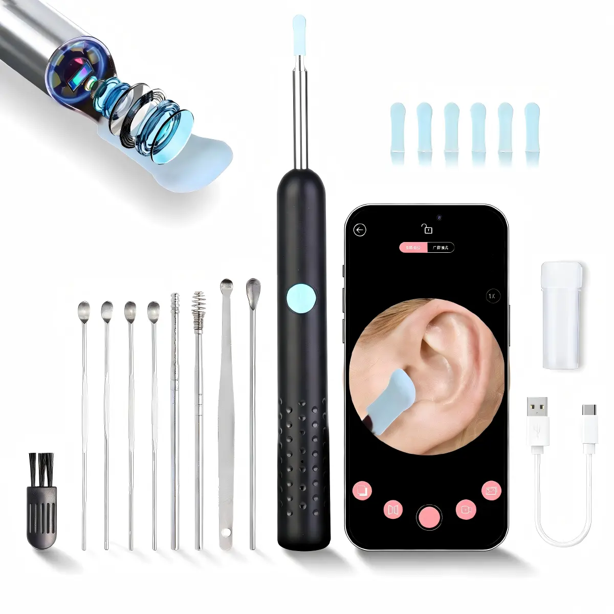 Manual Smart Digital Ear Cleaner Earwax Removal Tool with HD Camera, WiFi Connection, Silicone Tips, iPhone & Android Phones Compatibility, Wi-Fi & Cellular Data Support, Safe Personal Ear Hygiene Kit, Gifting Option