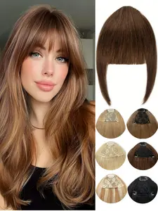 Clip-in Bangs Hair Extensions - Human Hair Accessories with Clips, Manga Bangs, Face Framing Bangs, Easy and Natural to Wear, Thick Bangs with Sideburns for Face Shaping, Perfect for Daily Use, French Fringe Style, Blonde/Brown/Black